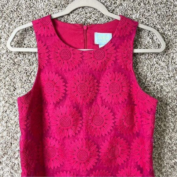 CeCe Dress Women’s 2 Hot Pink Embroidered Flower Sleeveless Shift - Picture 3 of 7